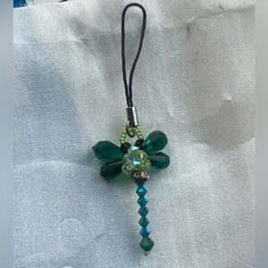Green Beaded dragonfly Keychain/Phone charm Handmade